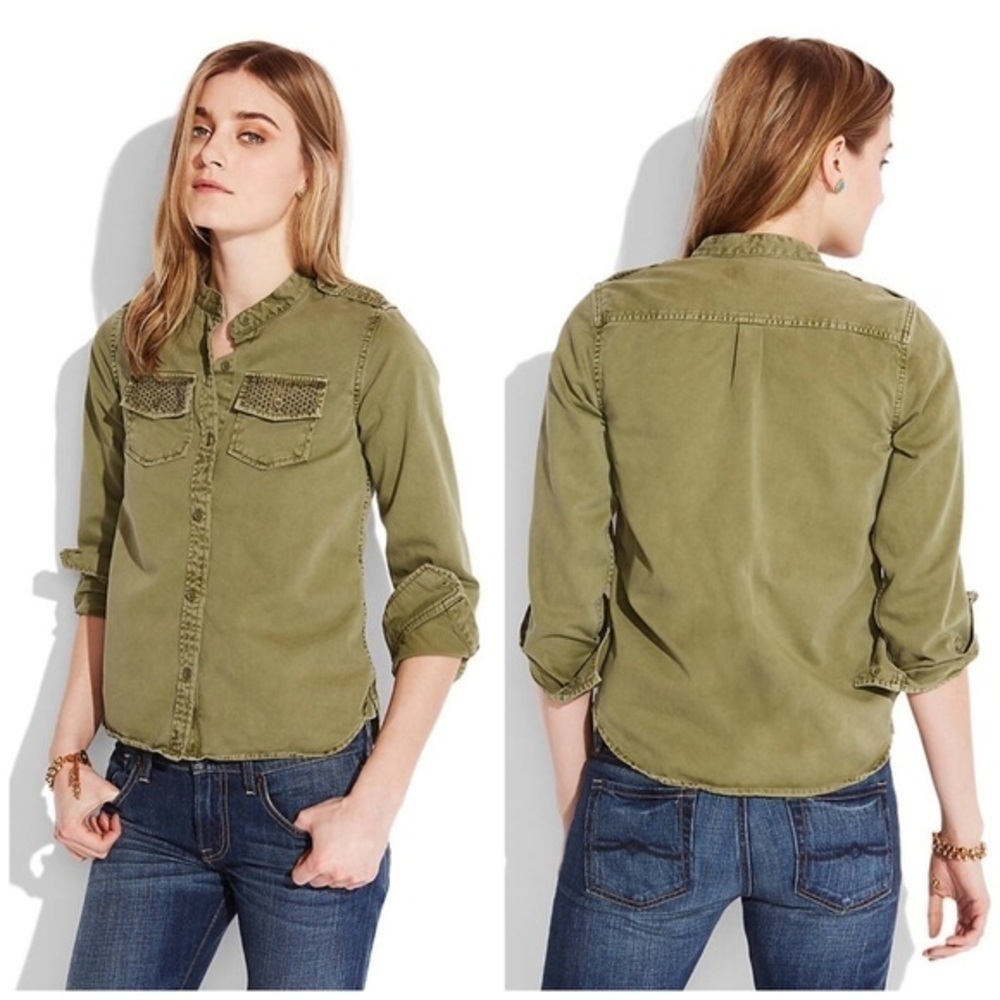 Lucky Brand Green Embellished Shirt Jacket Shacket